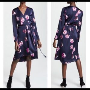 JOIE Miltona Purple Floral Print Satin Wrap Dress